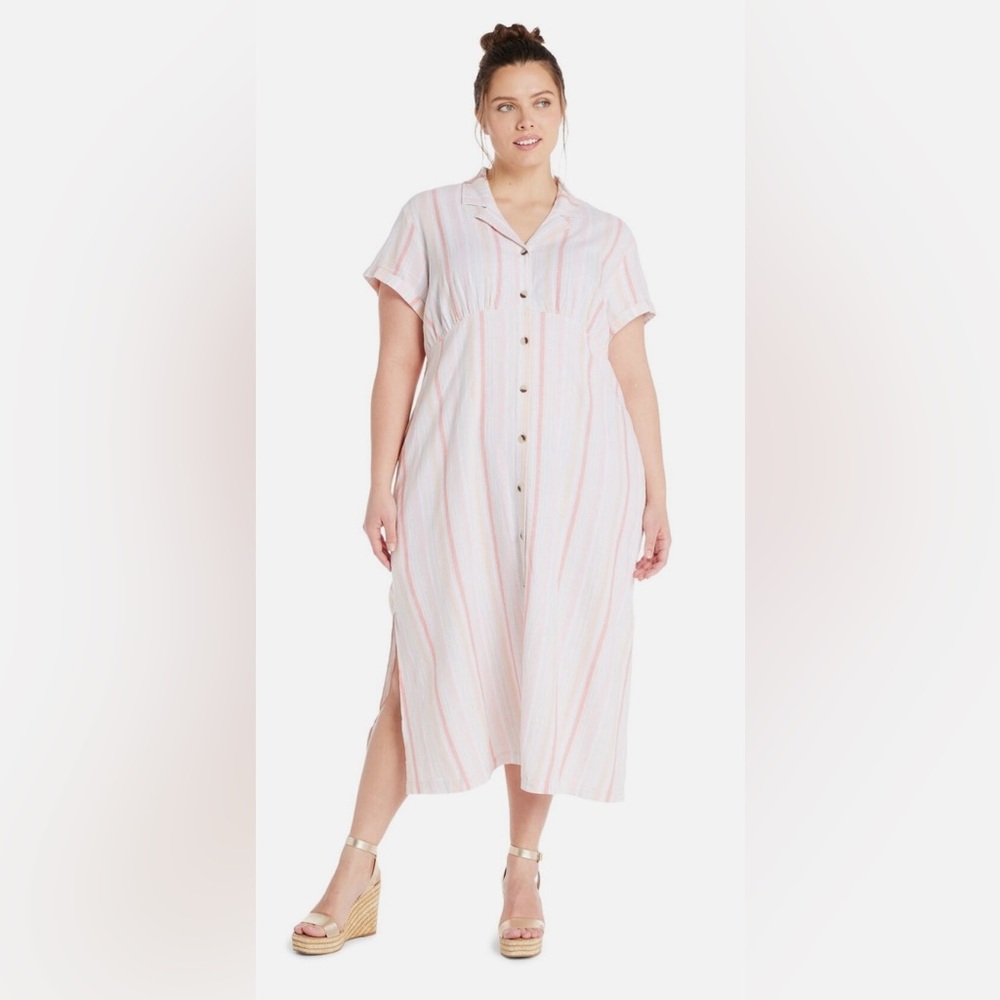 NWT Terra & Sky Button Front Maxi Shirt Dress, Size 4X